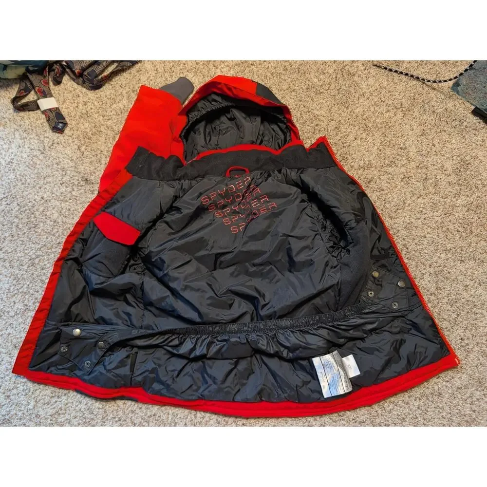 Spyder Boys Red Grey Hooded Ski Jacket Coat Winter Warm Size Kids 10